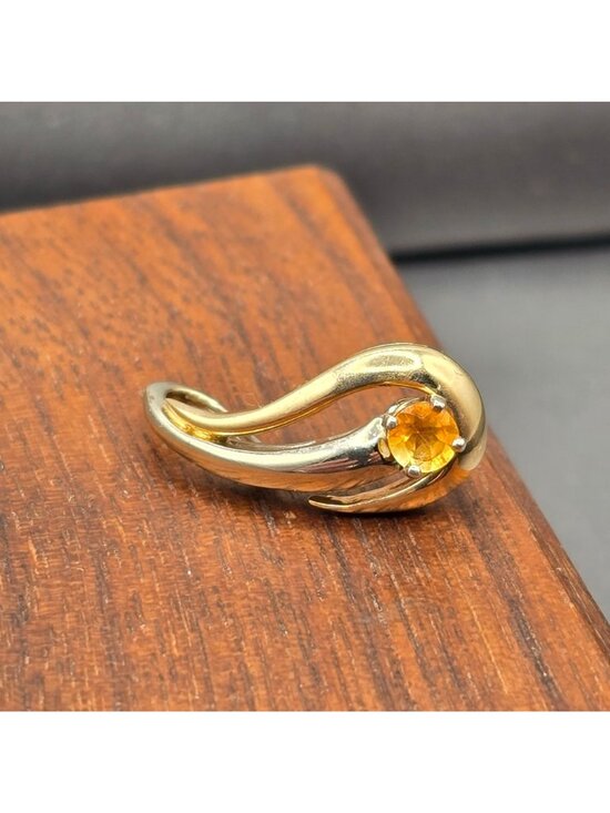 14k Yellow Gold Citrine Pendant Sculptural Ribbon Statement Charm Signed KK - Picture 13 of 14